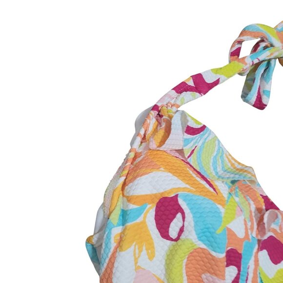 Birdsong Size 32DD Ruffle‎ Halter Underwire Tankini Swim Top Ruched Groovy Print - Picture 7 of 12